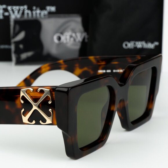 Off-White Men Sunglasses Havana Green Square OERI128 CATALINA 6055 NEW AUTHENTIC - Picture 4 of 11